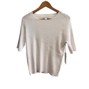Liz Claiborne‎ White M Waffle Knit Short Sleeved Sweater Preppy Basic Minimalist